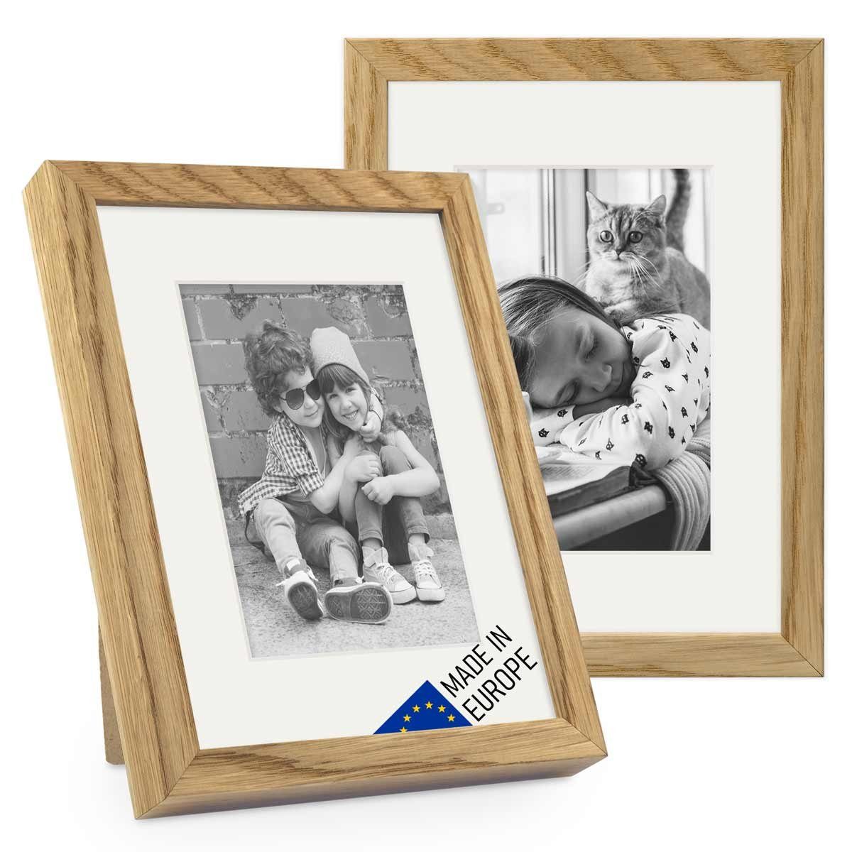 PHOTOLINI Bilderrahmen 2er Set Echtholz mit Passepartout, Made in EU, Acrylglas, mit Zubehör, für 2 Bilder (2er Set), für Portraits und Aufnahmen Ihrer schönsten Momente