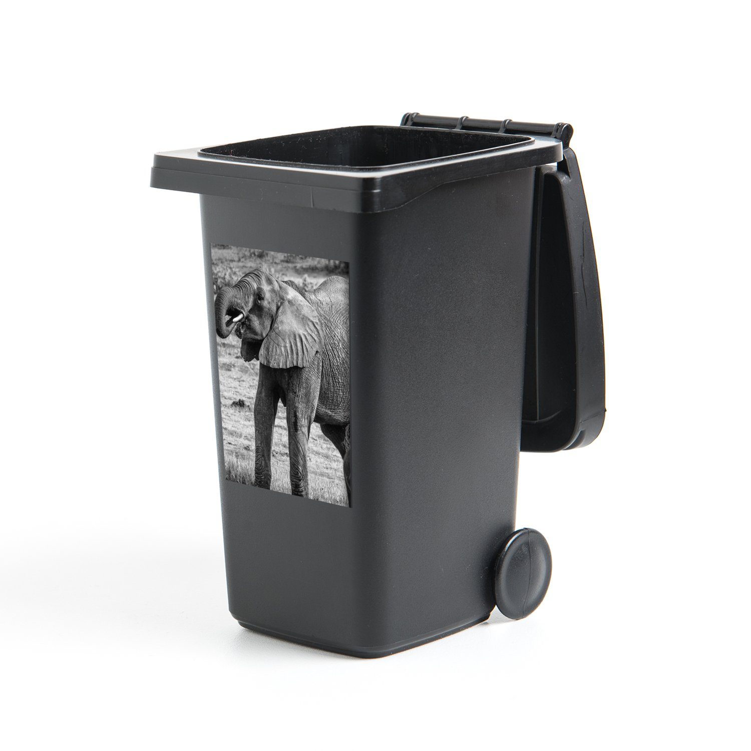 St), Wasser Weiß Wandsticker - - Schwarz Sticker, Elefant MuchoWow - (1 Tiere Container, Abfalbehälter Mülltonne, Mülleimer-aufkleber, -