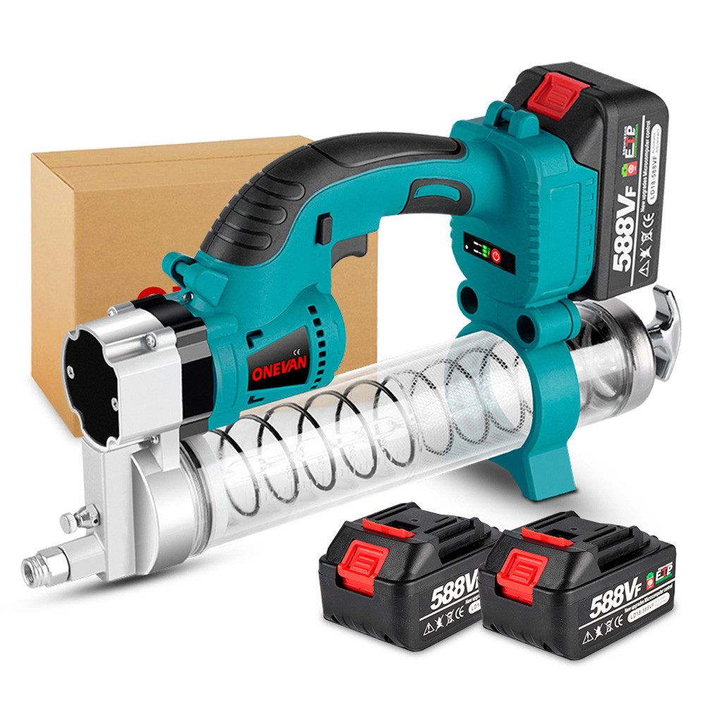 ONEVAN Akku-Kartuschenpistole Akku Fettpresse, hochwertige elektrische Fettmaschine, bürstenlos, Elektrische Grease Gun mit Zubehör +2 Akkus