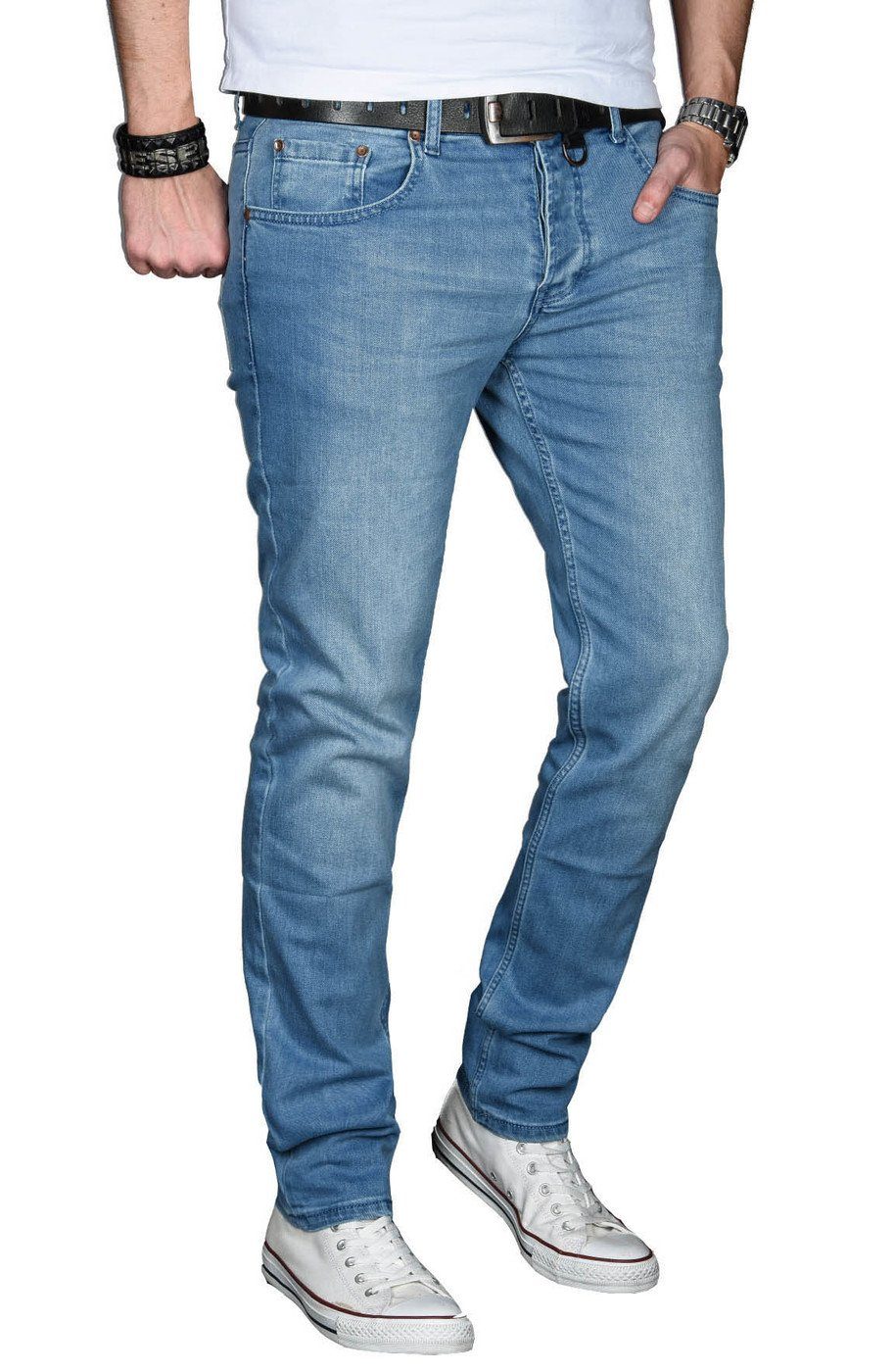 Straight-Jeans Fit Alessandro 2% Jeans mit Salvarini hellblau Elasthan Slim ASMinero