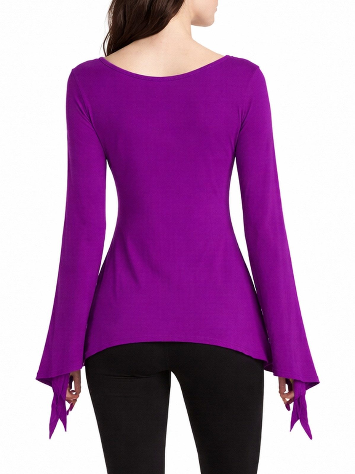 Vishes Zipfelshirt Damen Langarm Zipfelärmel V-Ausschnitt Jersey Alternative Mode, Boho, Hippie, Ethno, Festival