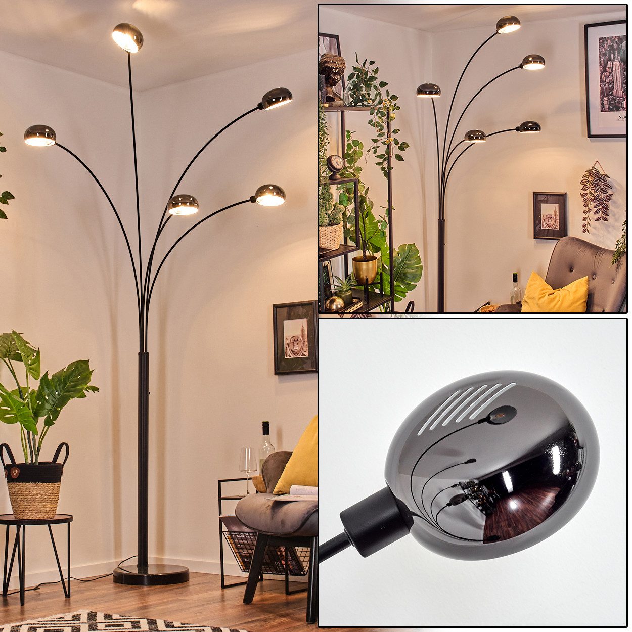 Stehlampe Stehlampe aus Metall in Schwarz/Chrom/Rauch im Retro/Vintage-Design