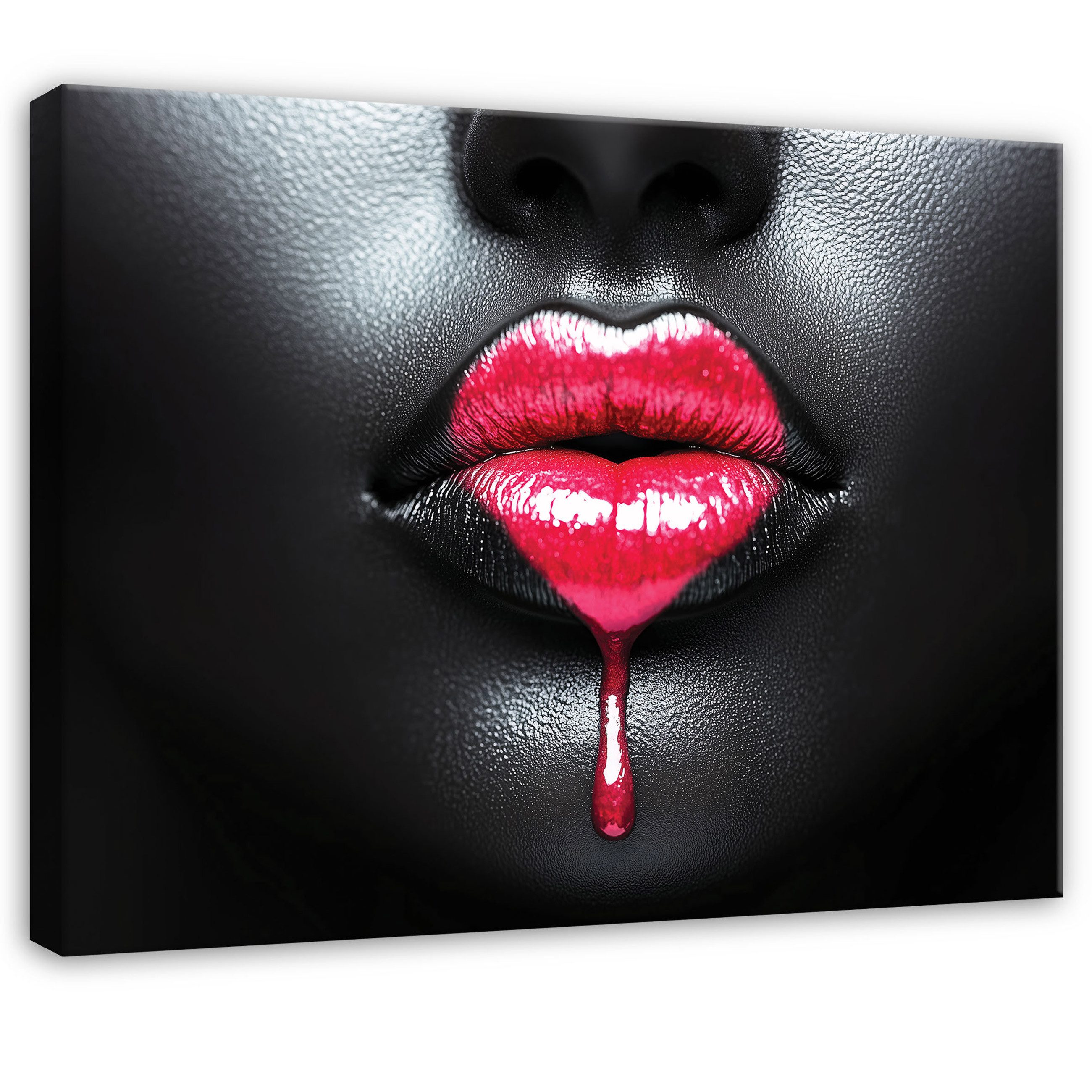 Wallarena Leinwandbild Lippen Schwarz Herz Rosa Modern Wandbilder Wand Deko XXL Изображения, Abstraktion - Lippen (groß Изображения Wohnzimmer Schlafzimmer Einteilig, 1 St), Изображения Klein Wohnzimmer Schlafzimmer Küche Wandbild Wand Deko 40x30