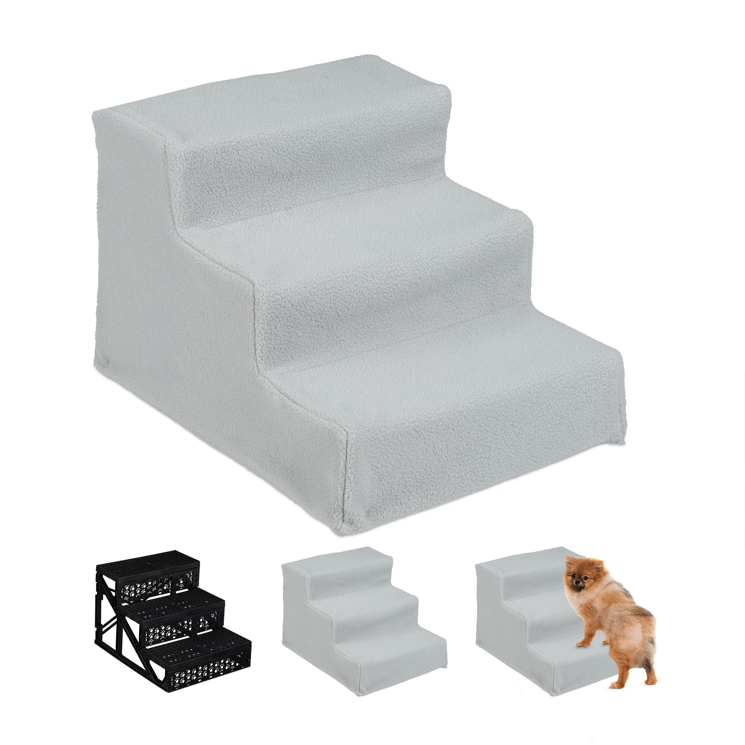relaxdays Haustiertreppe Hundetreppe 3 Stufen, Grau günstig online kaufen