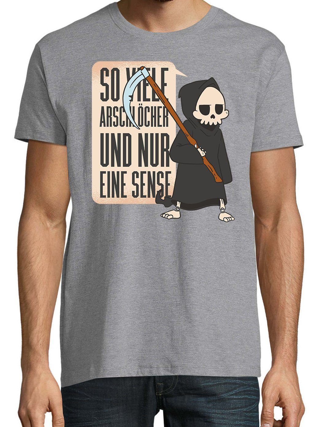 Youth Grau mit Frontprint Nur Herren Shirt Eine Sense lustigem T-Shirt Designz