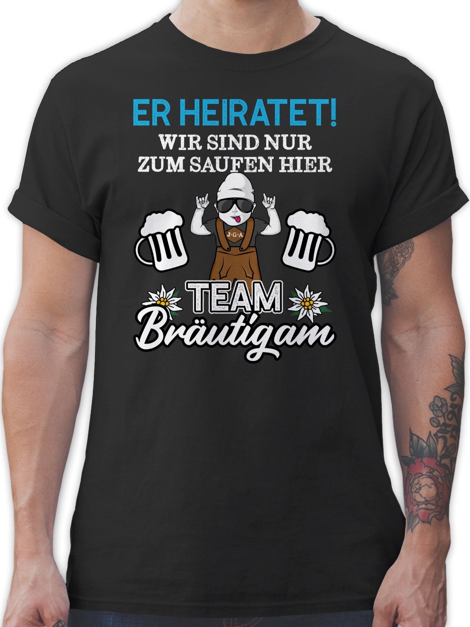Shirtracer T-Shirt Er heiratet wir sind nur zum saufen hier - Team Bräutigam - Weiß/Blau JGA Männer 01 Schwarz