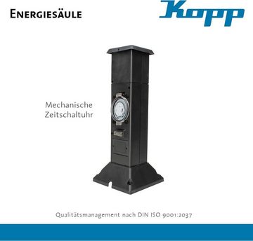 Kopp Gartensteckdose Energiesäule mit 2 Schutzkontakt 230V Zeitschaltuhr Schwarz, Enthält Abdeckung, Wetterfest