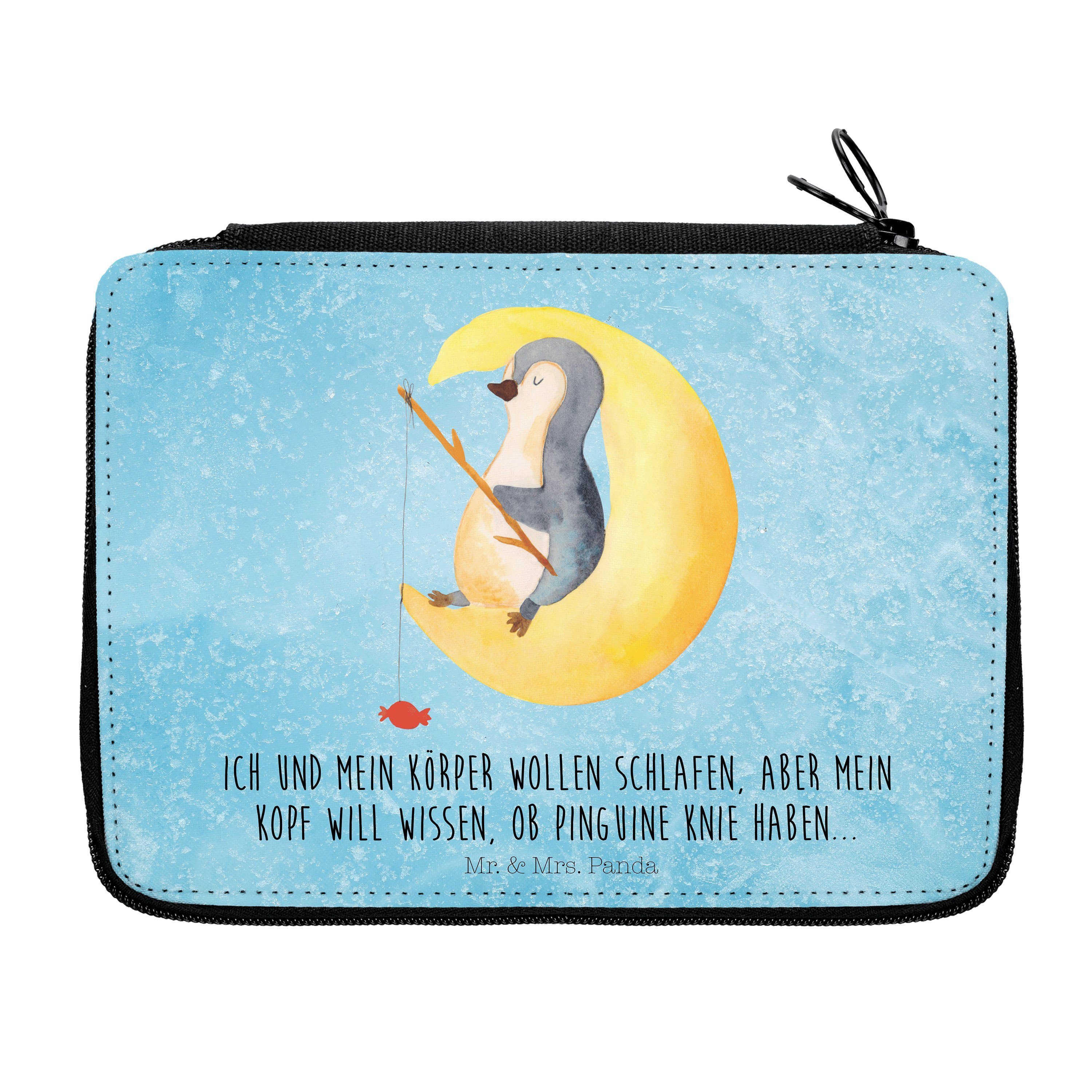 Mr. & Mrs. Panda Federmäppchen Pinguin Mond - Eisblau - Geschenk, Schlafzimmer, Federmäppchen bedruc, (1-tlg) | Federmäppchen