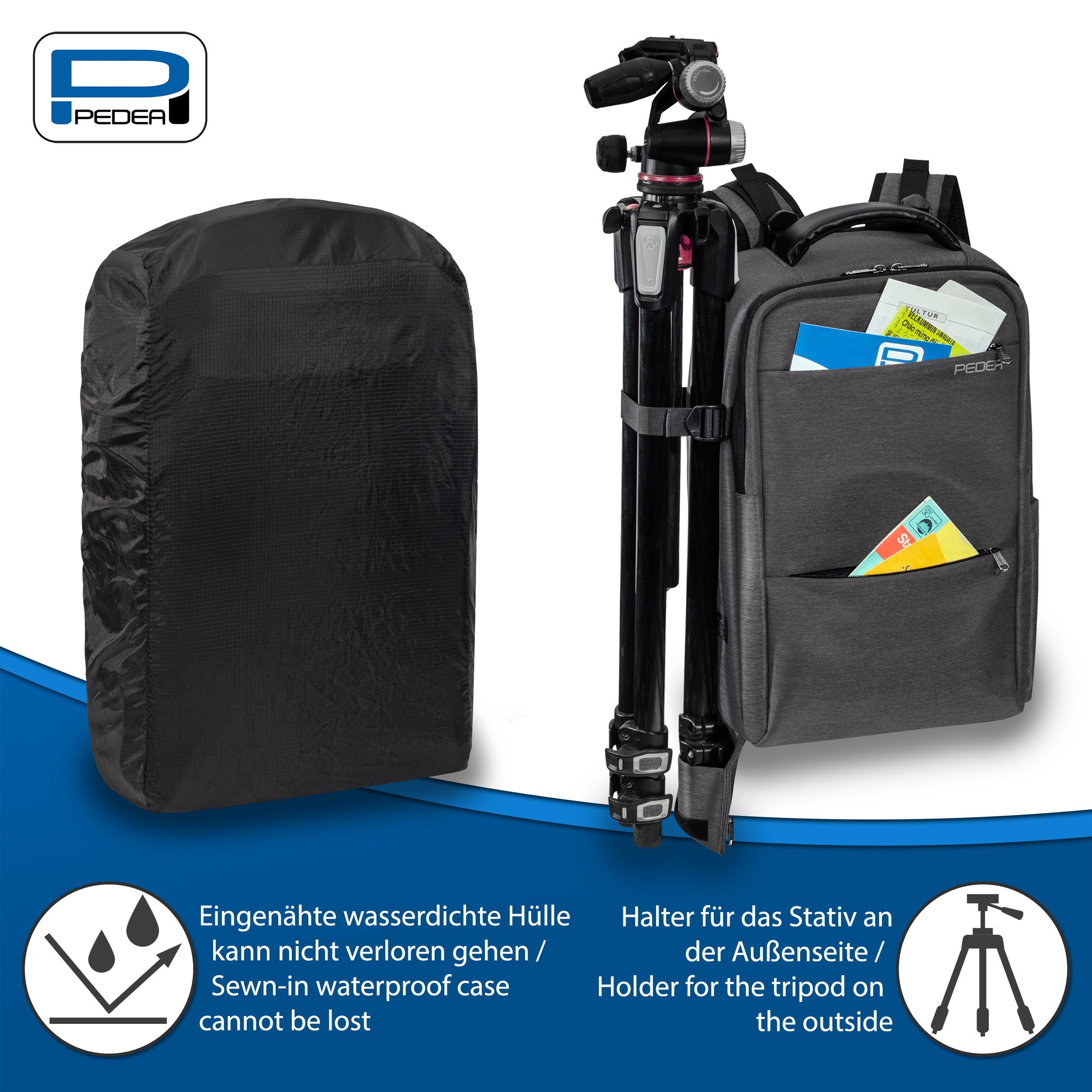 PEDEA Fotorucksack NOBLE Kamerarucksack mit variabler Inneneinteilung und viel Stauraum, Mit Regenschutz, variabler Inneneinteilung und viel Stauraum – Bild 5 von 5