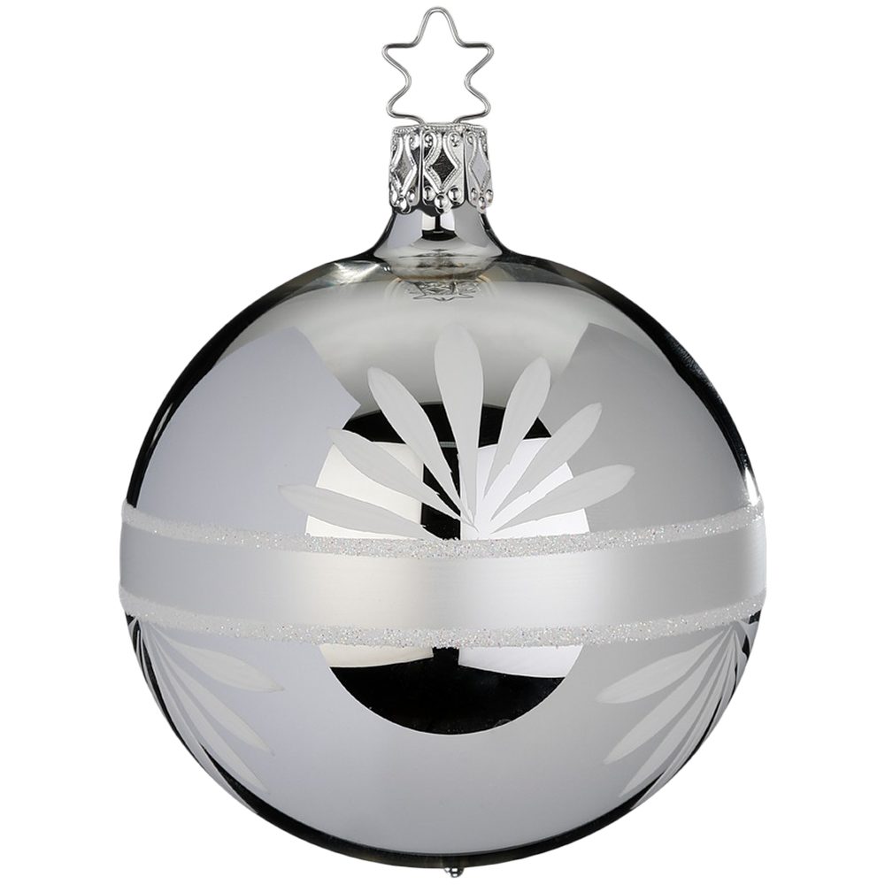 INGE-GLAS® Weihnachtsbaumkugel Christbaumkugel Ø 8cm Blütenbordüre silber glänzend (1 St), mundgeblasen, handbemalt