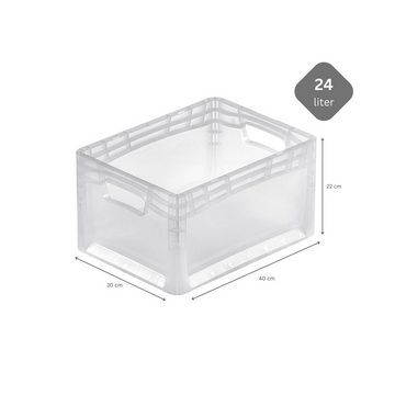 PROREGAL® Stapelbox Transparenter Eurobehälter LightLine, Griff offen, 22x30x40cm, 24L