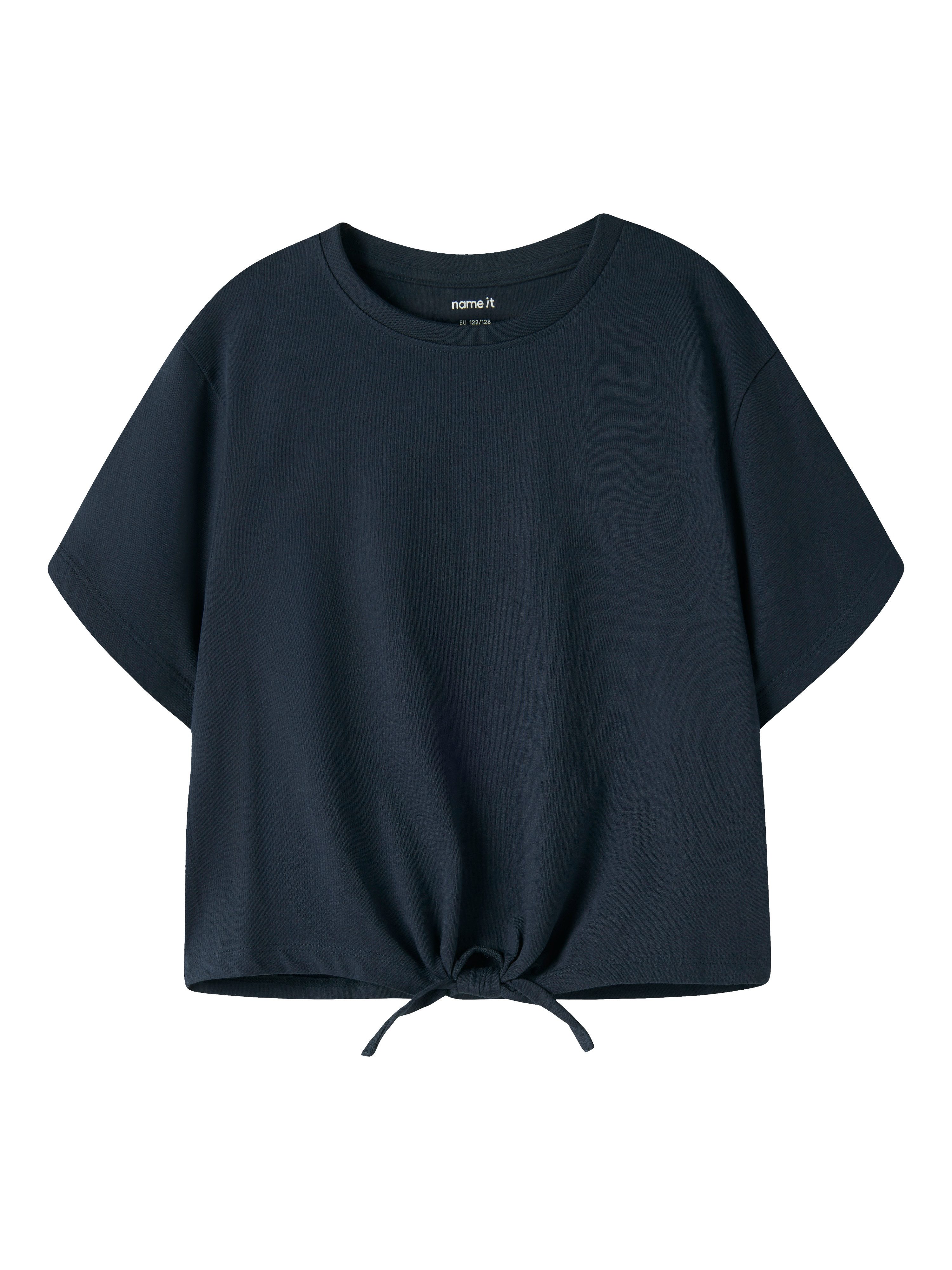 Name It Kurzarmshirt NKFVAYA SS LOOSE TOP NOOS Baumwolle, Schleifen-Detail am Saum