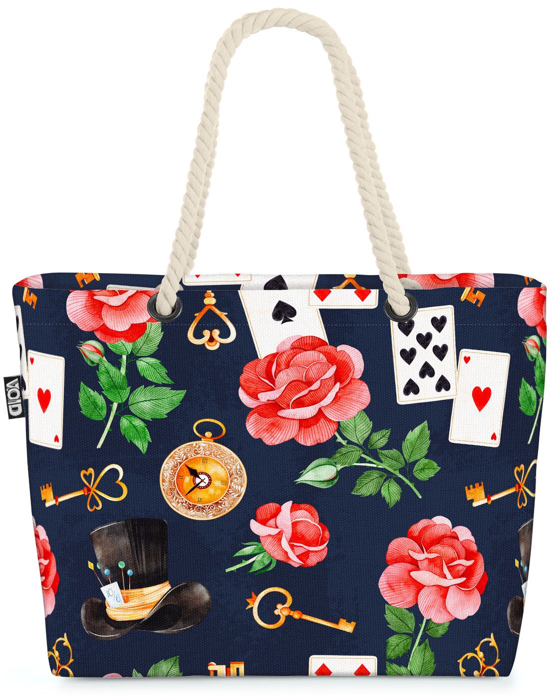 VOID Strandtasche (1-tlg), Wunderland Karten Rosen Beach Bag Karten-Spiel Alice im Hut-Macher Ro