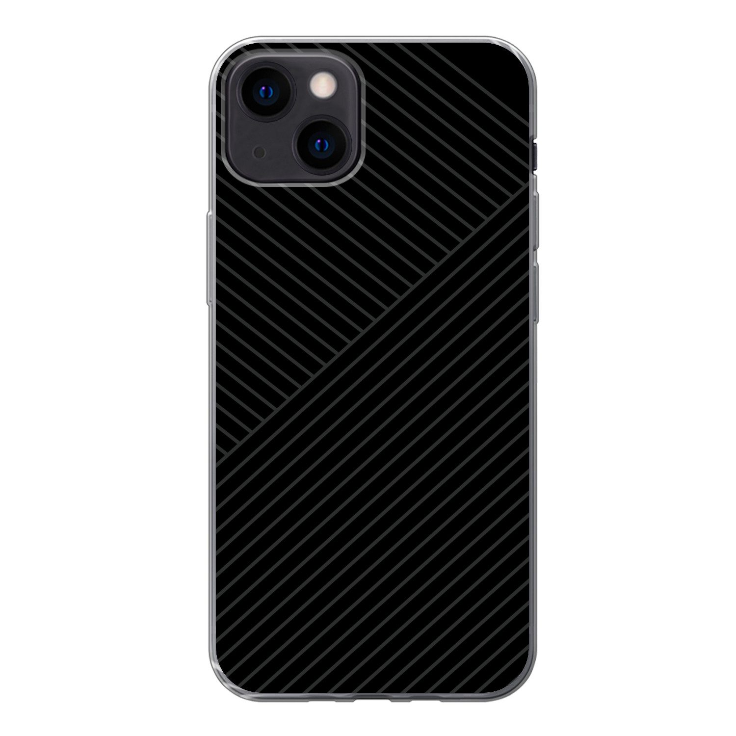 MuchoWow Handyhülle für Apple iPhone 13 Linien - Abstrakt - Schwarz - Grau - Minimalistisc, Smartphone-Bumper, Print, Handy Schutzhülle Dünn