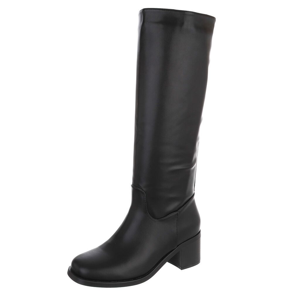 Ital-Design Damen Langschaftstiefel mit Blockabsatz und glattem Schaft Stiefel (92214586) Blockabsatz Stiefel in Schwarz