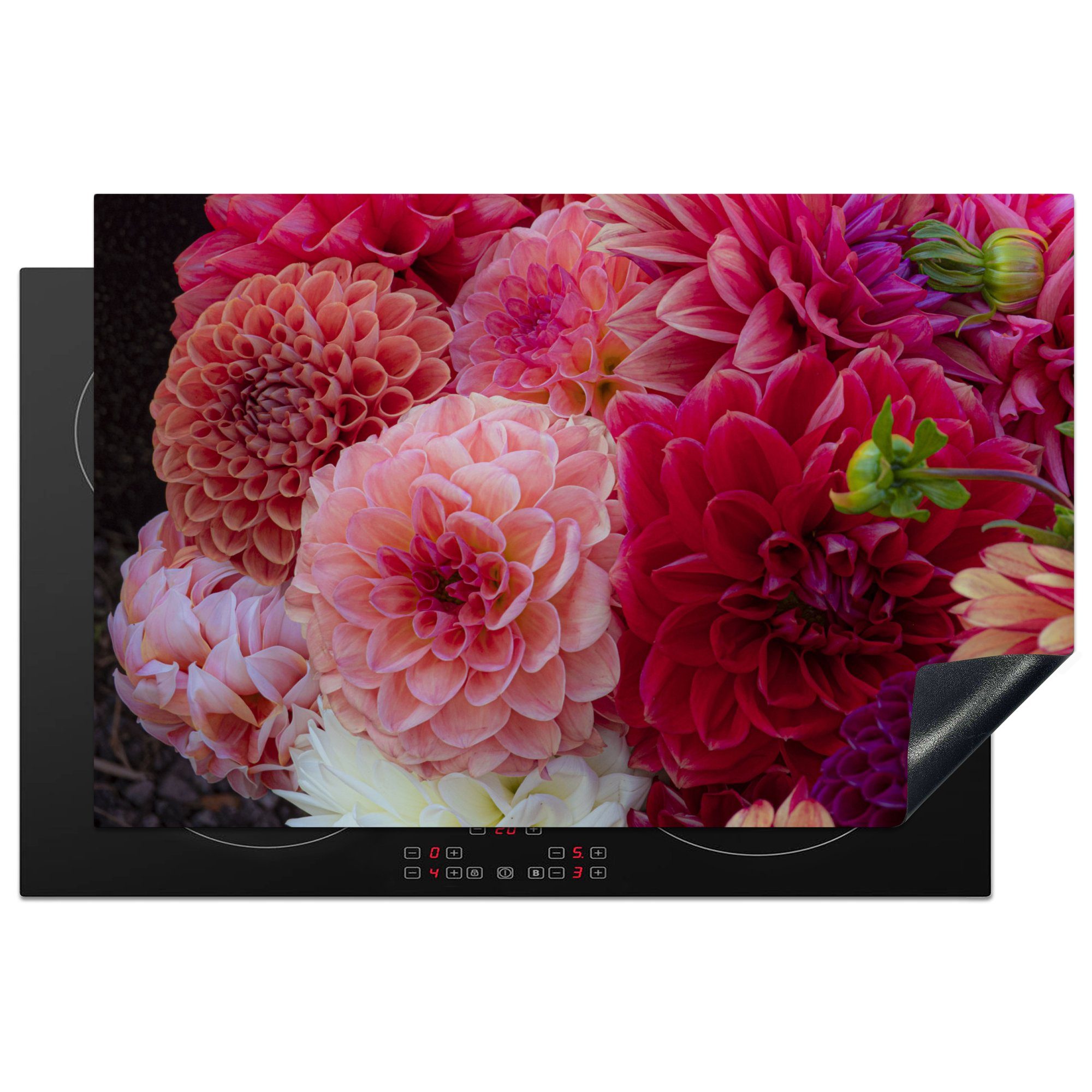 MuchoWow Herdblende-/Abdeckplatte Blumen - Chrysantheme - Rosa, Vinyl, (1 tlg), 81x52 cm, Induktionskochfeld Schutz für die küche, Ceranfeldabdeckung