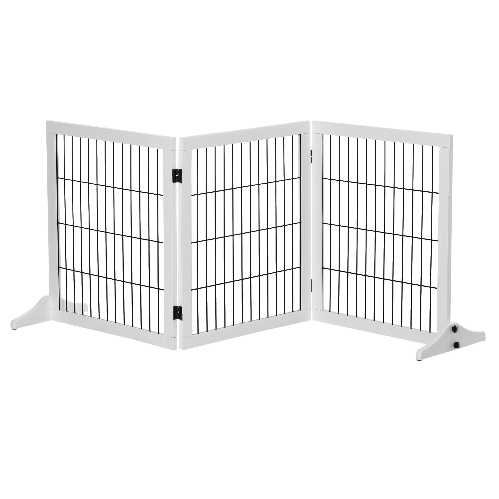 PawHut Hundegitter Absperrgitter Freistehendes Schutzgitter mit Füßen Holz (Hundeabsperrgitter, 1 St., Absperrgitter für Hunde), Weiß 185 x 36 x 71 cm