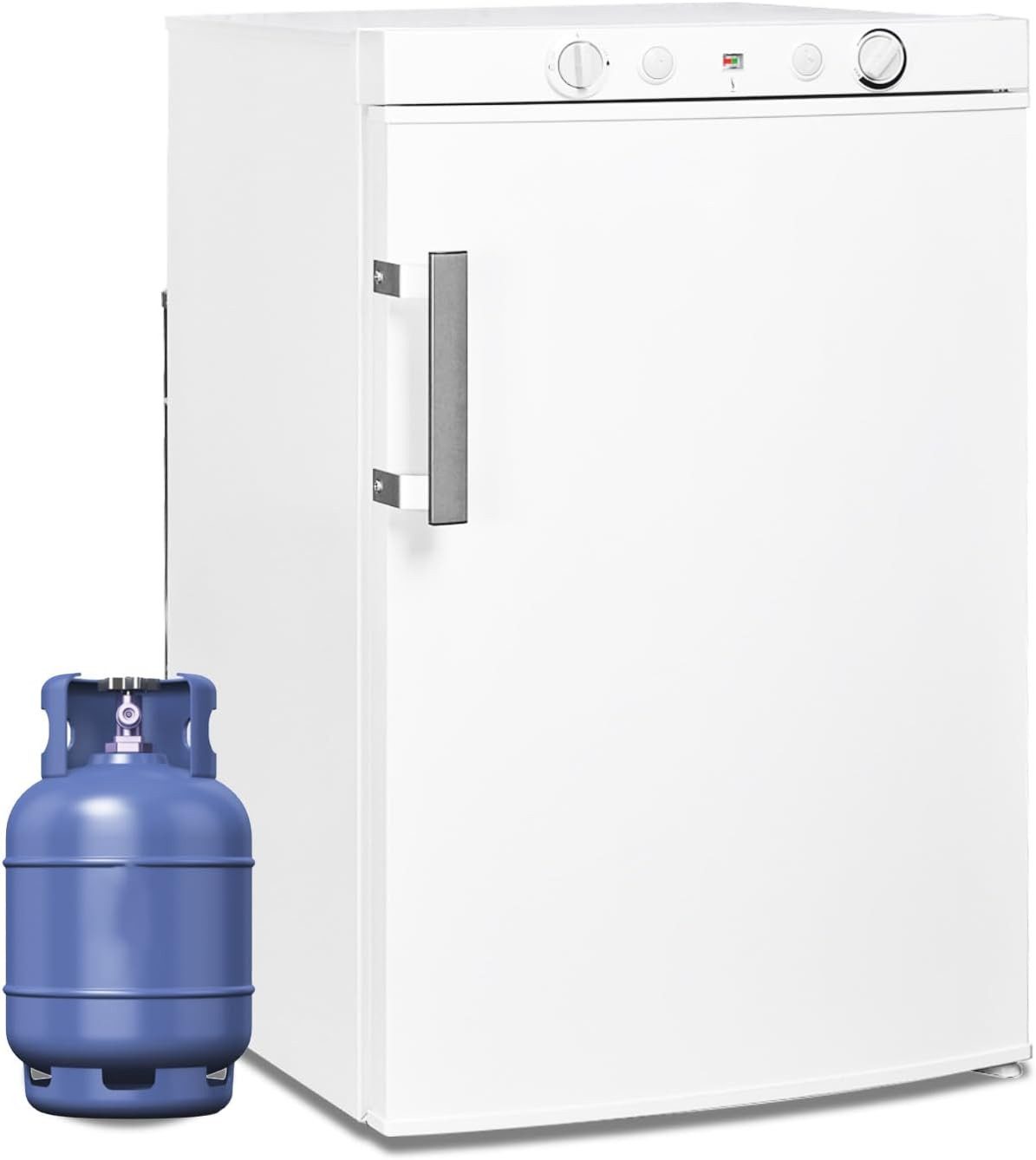 Smad Kühl-/Gefrierkombination Gasbetriebener Campingkühlschrank 100-Liter-Kühl- und Gefrierfunktion, 12 V, 220 V und Gas.