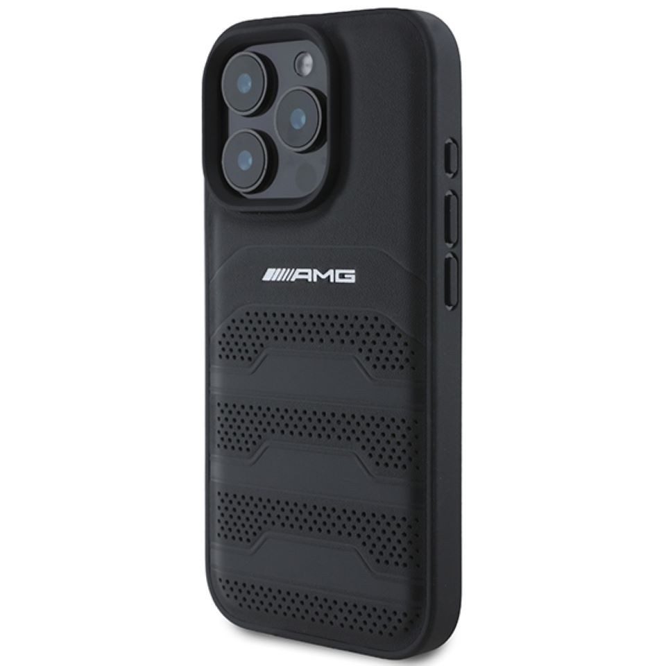 Mercedes Benz AMG Handyhülle iPhone 16 Pro Max AMG Echtleder gelocht schwarz Logo 6,9 Zoll, Kantenschutz – Bild 2 von 5