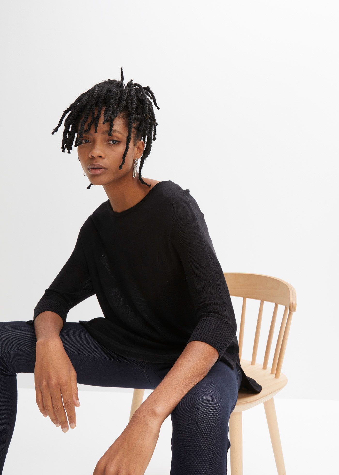 bonprix Strickpullover Feinstrickpullover mit 3/4 Arm günstig online kaufen