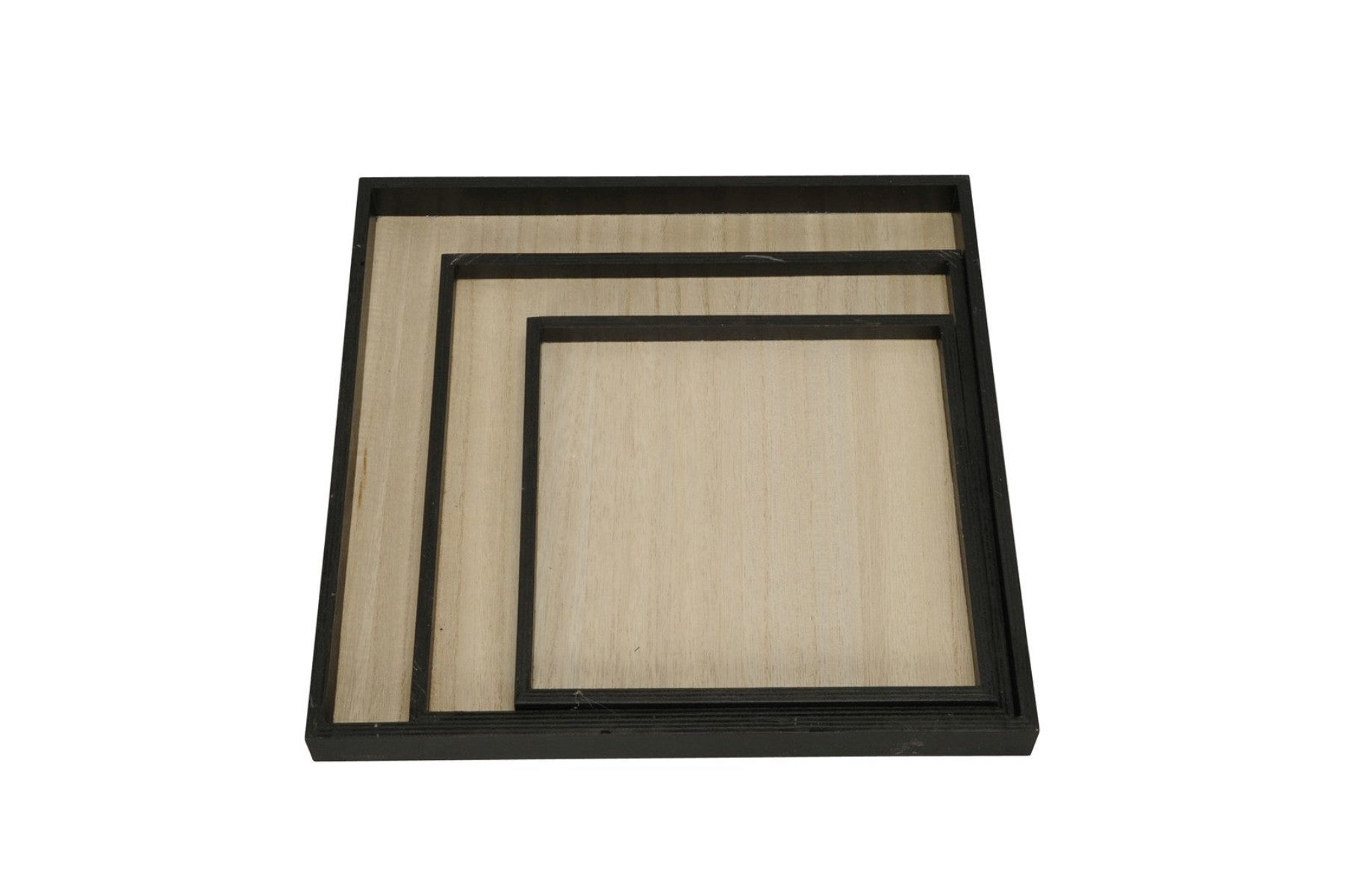 finehomegarden Tablett Dekotablett 3erSet Holz Landhaus natur/schwarz quadrat L20+25+30cm, Holz, (3-tlg), Holztablett Kerzentablett / Paket