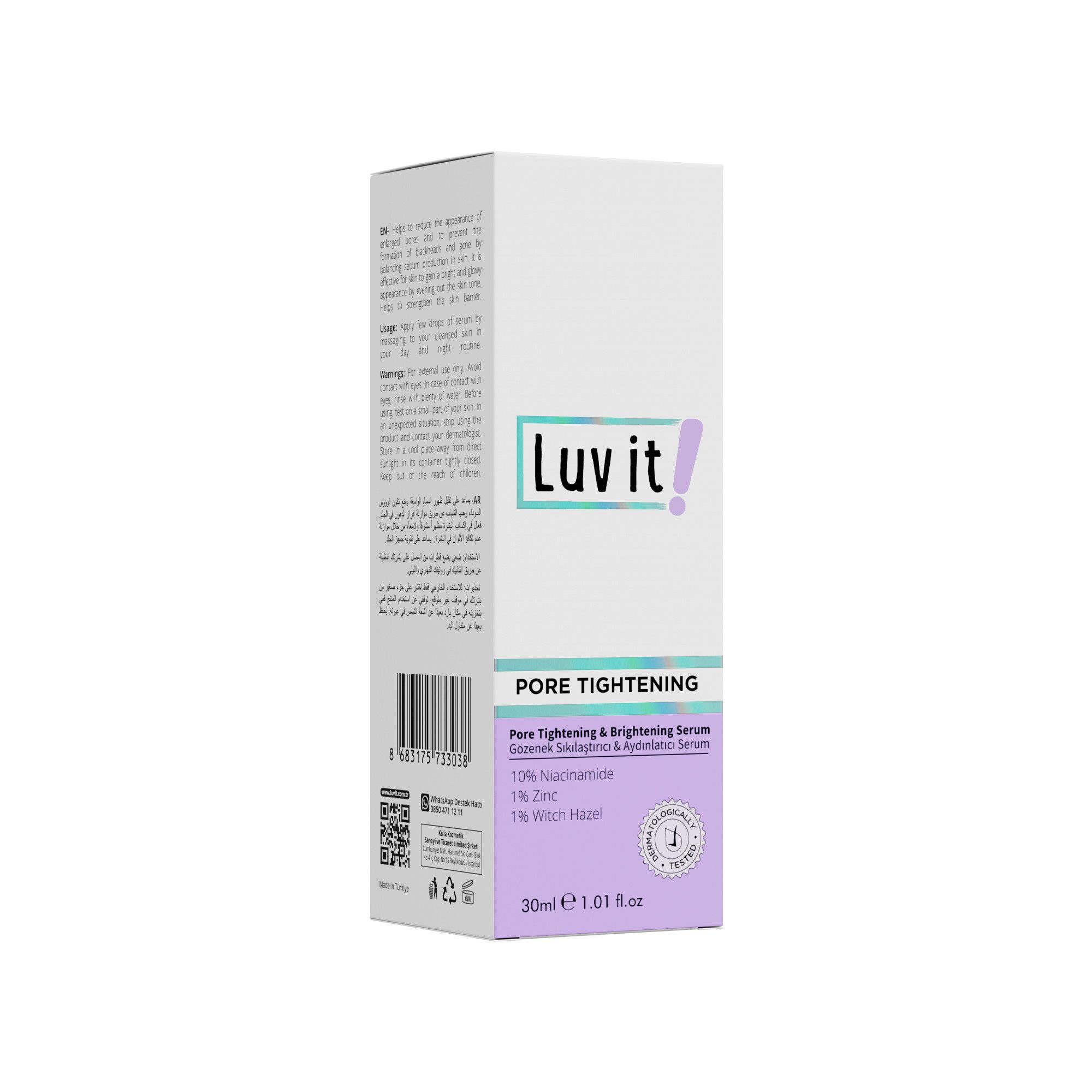 Luv it! Gesichtsserum Pore Tightening Serum mit 10% Niacinamid, Zink & Hamamelis, Porenverfeinerndes Serum mit 10% Niacinamid und Zink