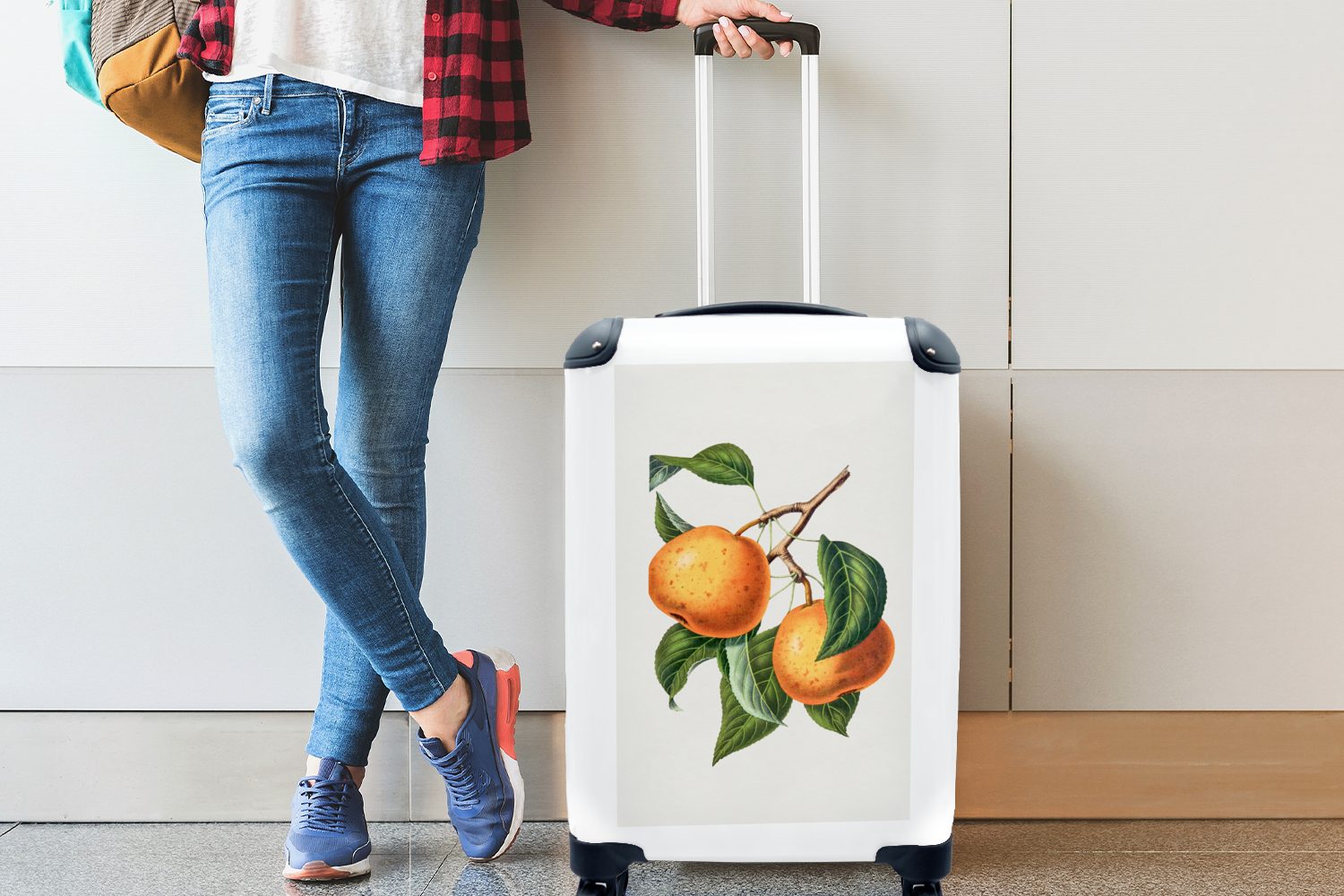 für Handgepäckkoffer 4 Trolley, - Orange MuchoWow Reisekoffer rollen, Rollen, Lebensmittel Reisetasche mit Ferien, Obst, Handgepäck -
