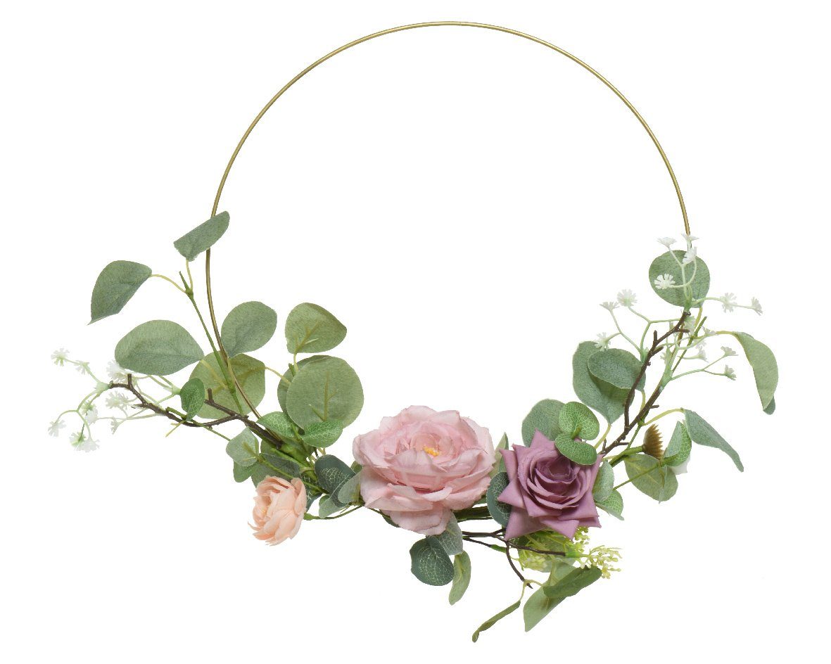 Decoris season decorations Dekokranz, Metallring mit Kunstblumen Rosen 40cm gold / rosa