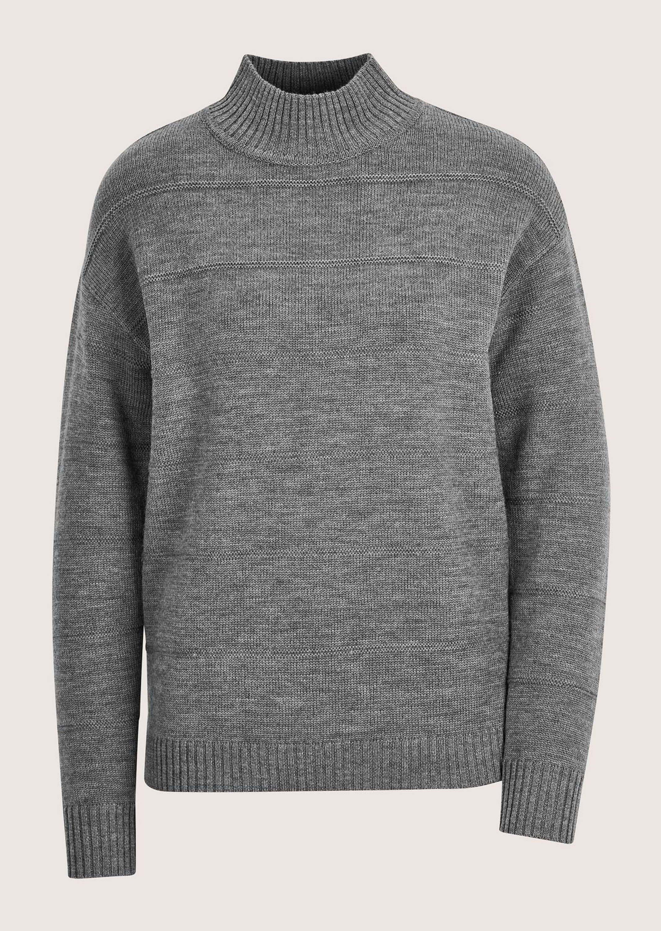 MADELEINE Strickpullover Eleganter Wollpullover mit Querstruktur Strukturpullover mit Stehkragen und Langarm