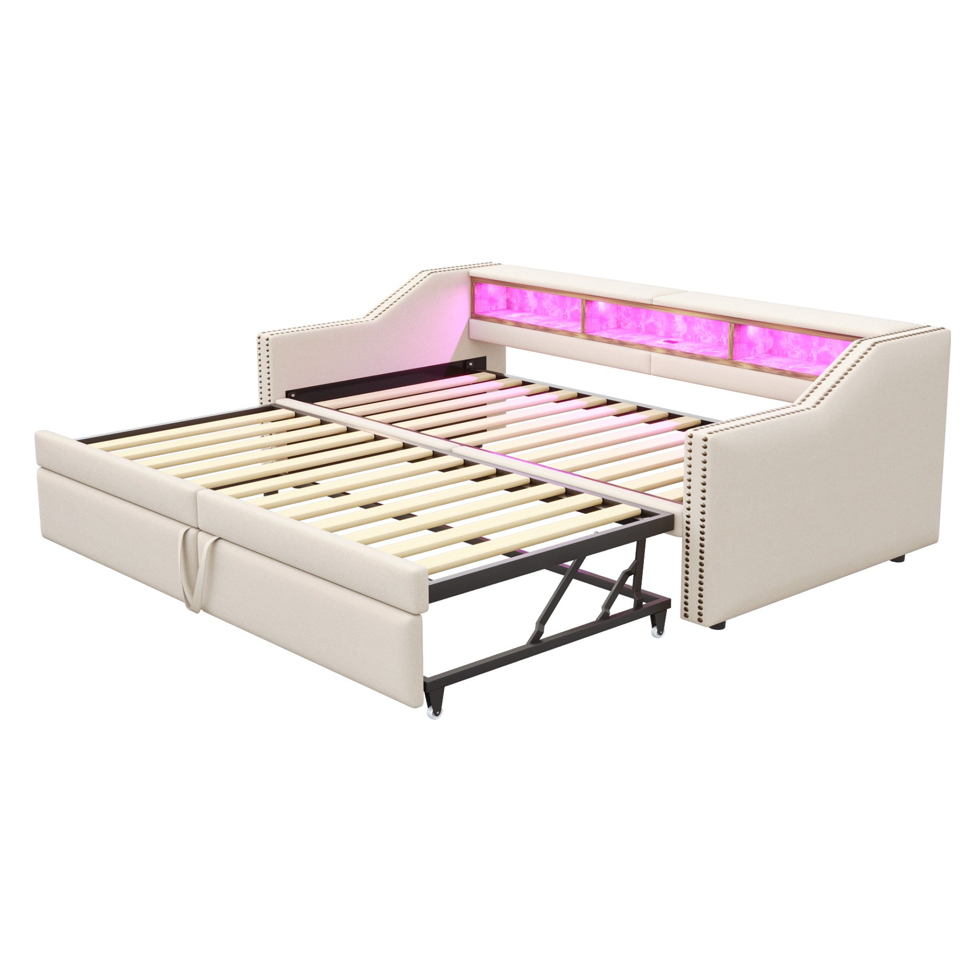 OKWISH Schlafsofa Polsterbett,mit USB-Anschluss, LED-Beleuchtung, Polsterbe günstig online kaufen