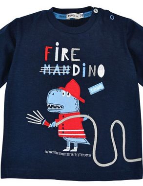 BONDI Langarmshirt Baby Jungen Pullover "Fire Dino" 91431, Blau - Geringelt Feuerwehr Dinosaurier Motiv