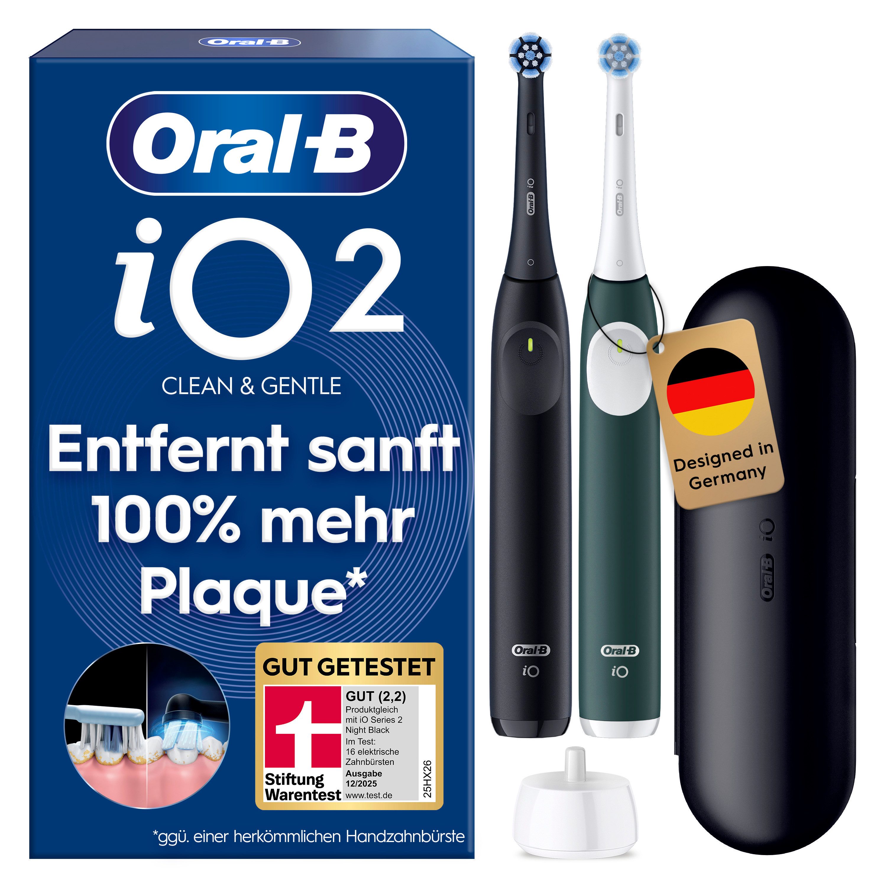Oral-B Elektrische Zahnbürste iO Series 2, Aufsteckbürsten: 2 St., für die sanfte Reinigung, mit 2. Handstück