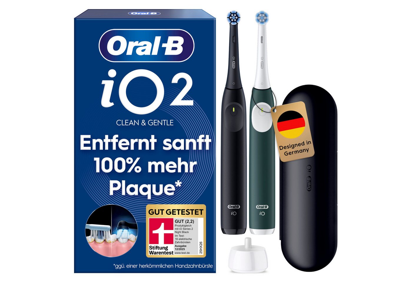 Oral-B Elektrische Zahnbürste iO Series 2, Aufsteckbürsten: 2 St., für die sanfte Reinigung, mit 2. Handstück