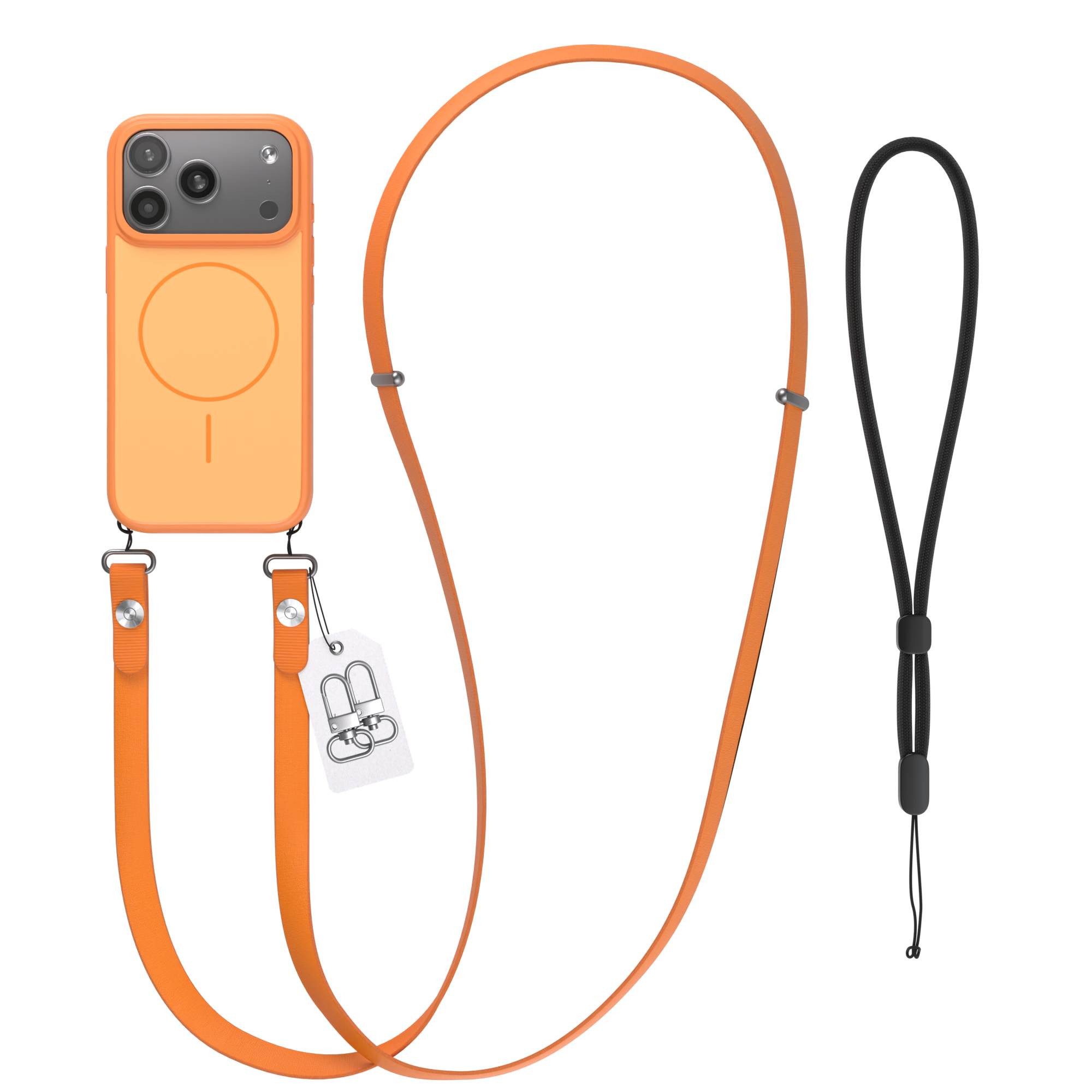 EAZY CASE Handykette Outdoor Case Thin MagSafe mit Band für Apple iPhone 17 Pro 6,3 Zoll, Hülle mit Slim MagSafe Ring, Magnetkette und starkem Schutz in Orange