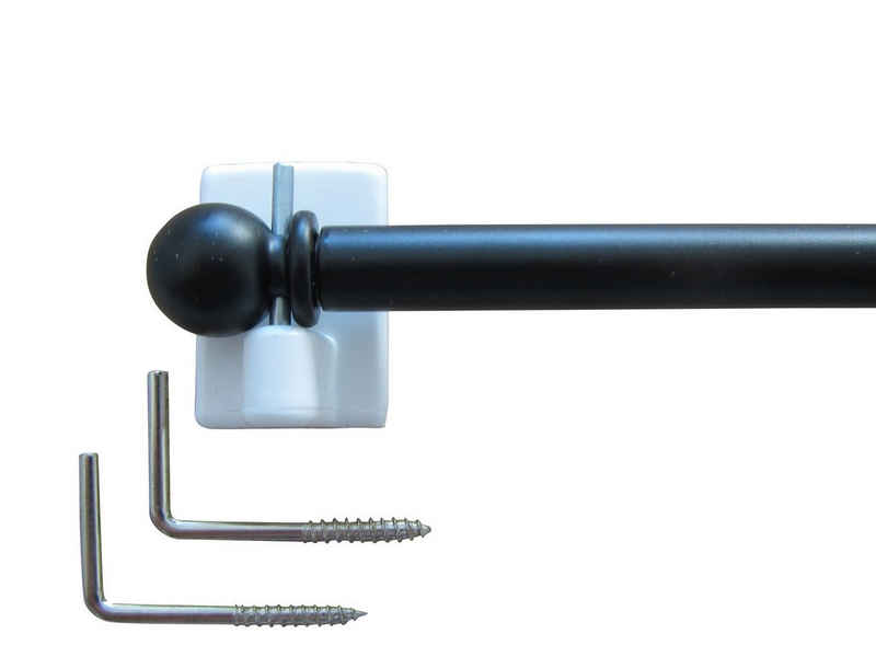 Vitragenstange 1 Vitragenstange mit 2 Klebehaken & 2 Metallhaken, rewagi, Farbe schwarz - ausziehbar Ø 8mm, Länge: 30-40 cm, 40-60 cm, 60-90cm, 90- 130 cm