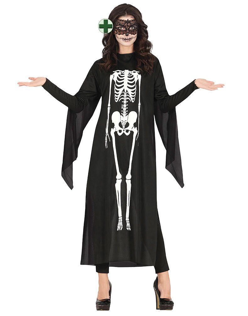 Karneval-Klamotten Kostüm Horror Damen Skelett mit schwarze Augenmaske, Fra günstig online kaufen