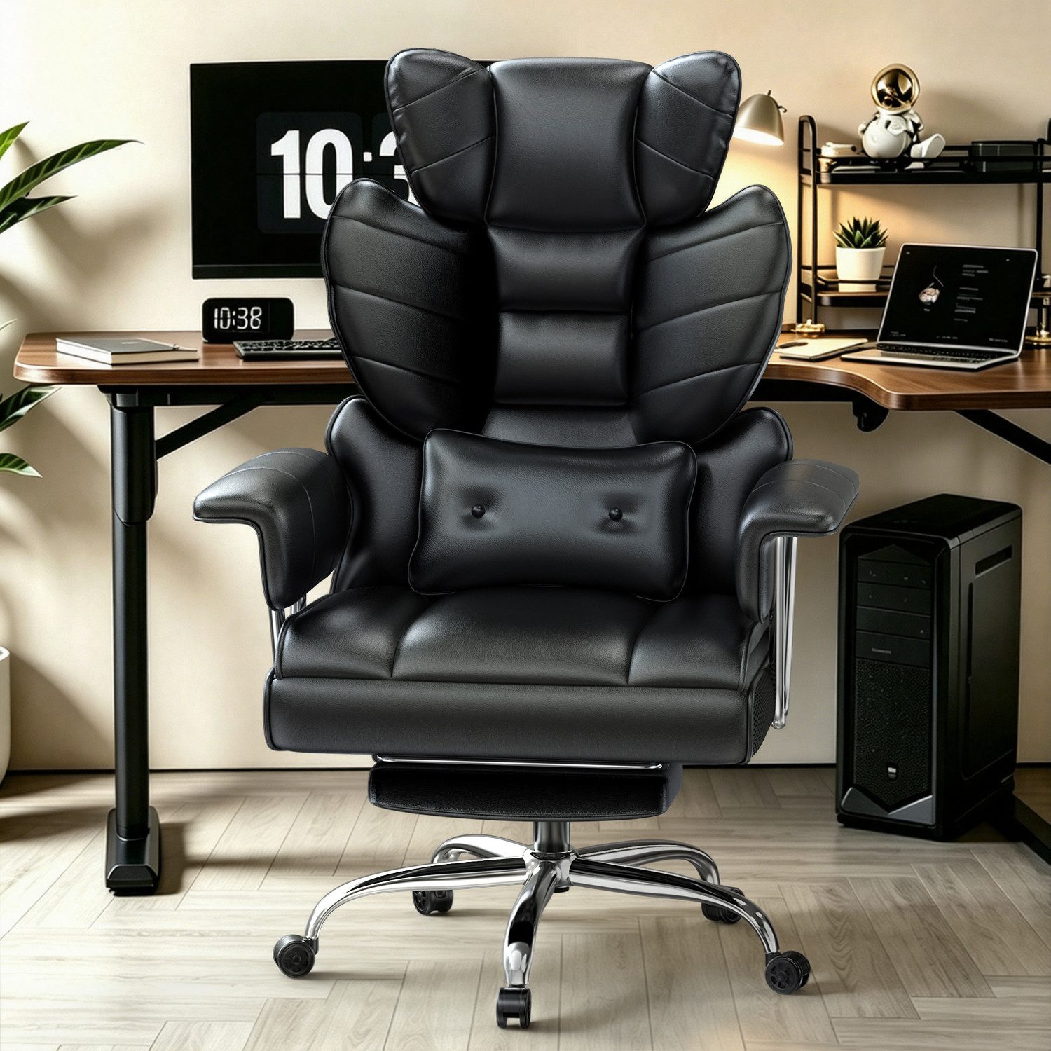 ZAISZE Bürostuhl Ergonomischer Leder Chefsessel mit Fußstütze – Komfort & Stil (Spar-Set), Hochlehner,Kopfstütze & Lordosenstütze,Höhenverstellbar & Drehbar – Bild 3 von 5