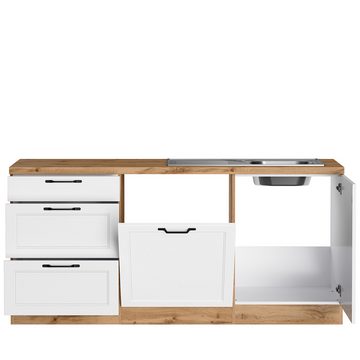 Lomadox Küchenzeile MONTERREY-03, Küchenblock Küchenmöbel, 360/240cm, weiß mit Eiche