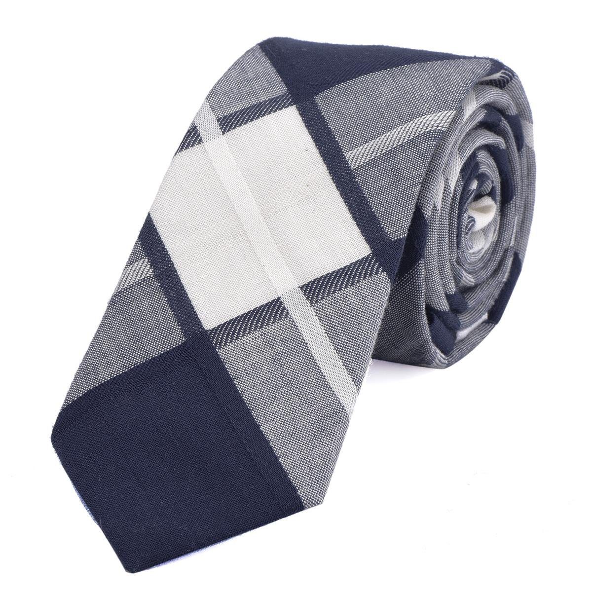DonDon Krawatte Herren Krawatte 6 cm mit Karos oder Streifen (Packung, 1-St., 1x Krawatte) Baumwolle, kariert oder gestreift, für Büro oder festliche Veranstaltungen blau-elfenbein kariert