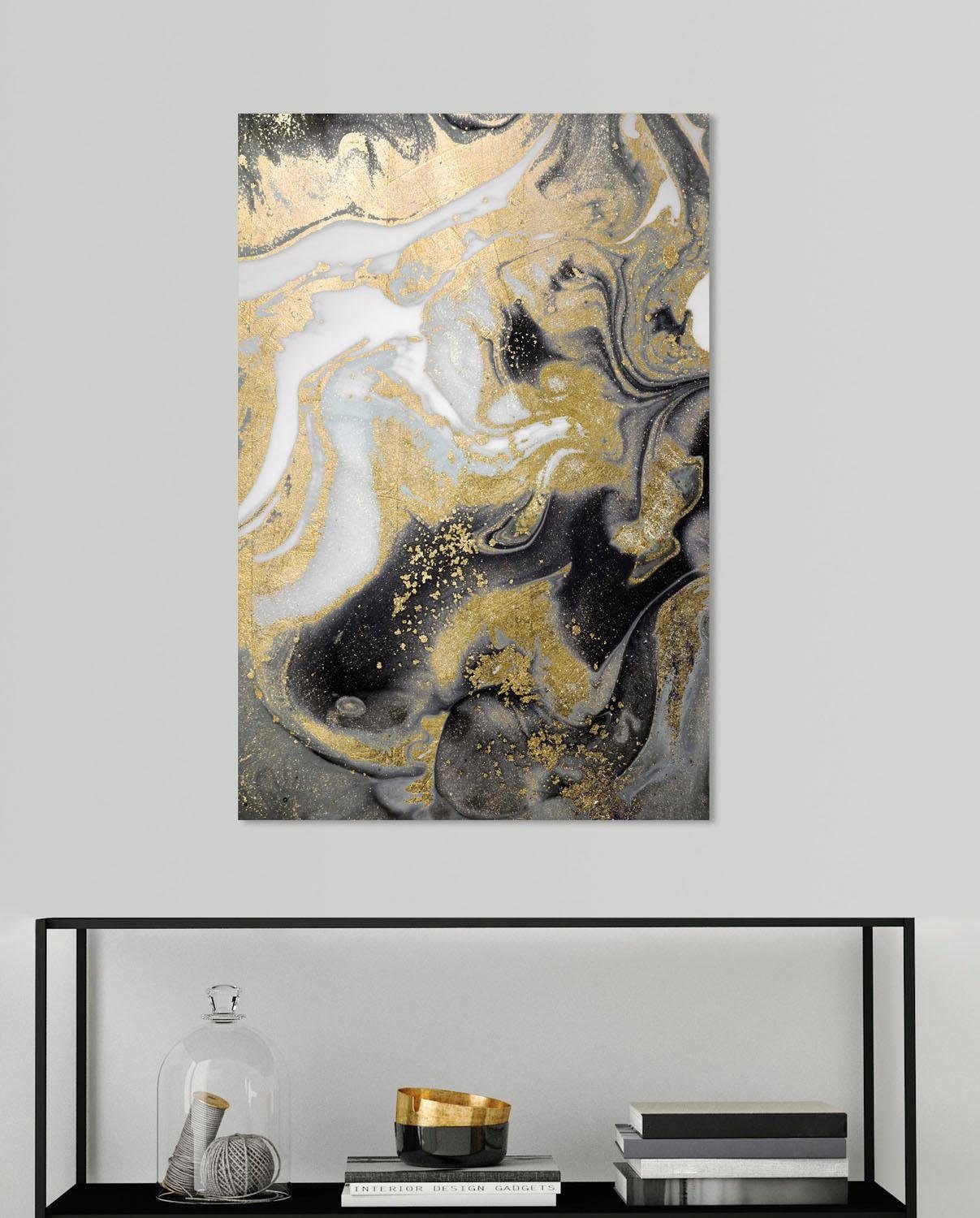 goldfarben in Marmor-Optik queence Kunst, Acrylglasbild marmoriert Abstrakte