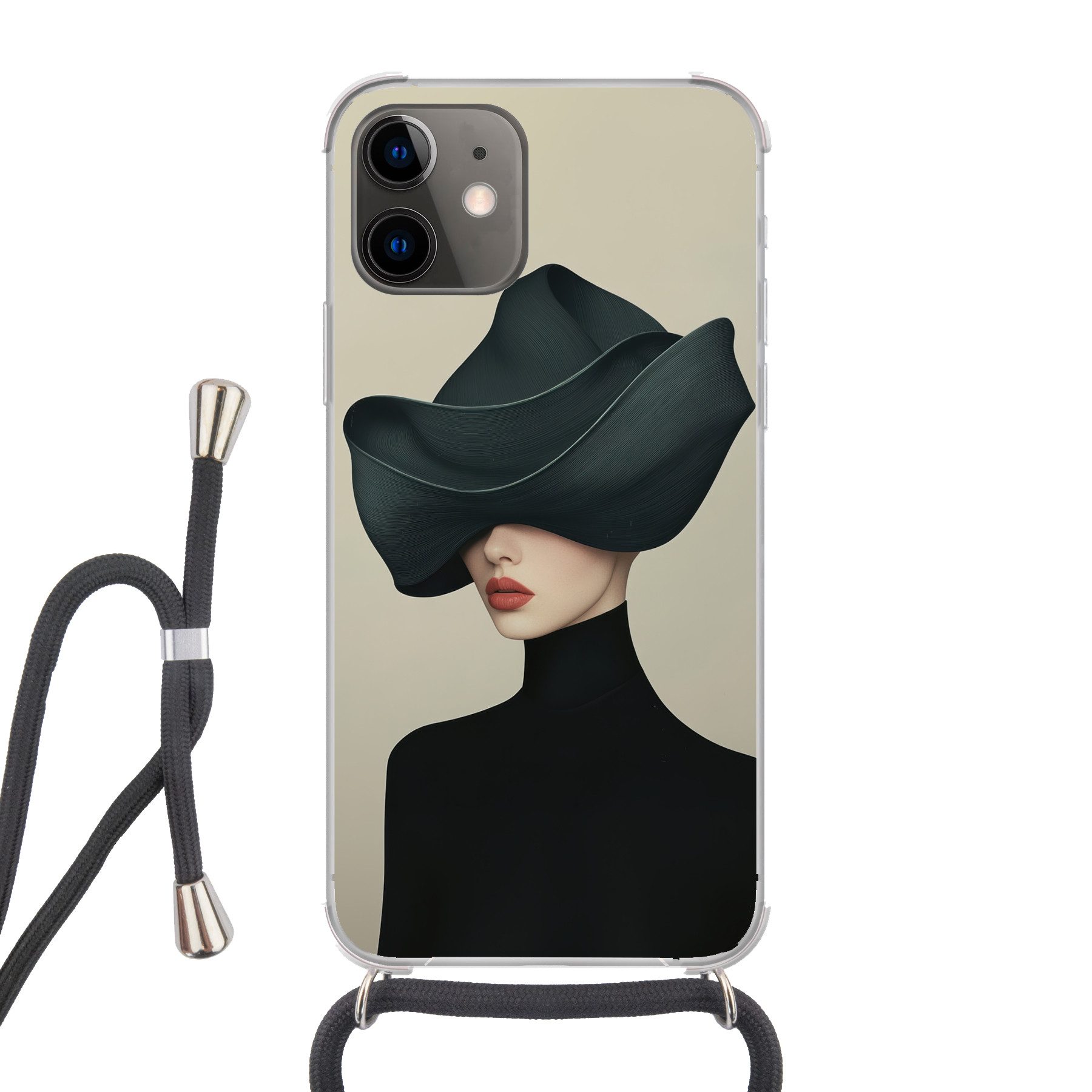 MuchoWow Handyhülle für Apple iPhone 11 Frau - Grün - Hut, Tragbare Handyhüllen mit Kette zum umhängen, Handykette Handyband