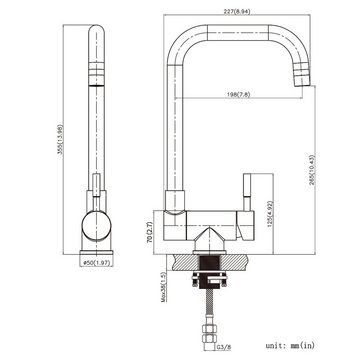 CECIPA Küchenarmatur Wasserhahn Küche Schwarz Klappbar Mischbatterie für Küche Umklappbar (1-St)