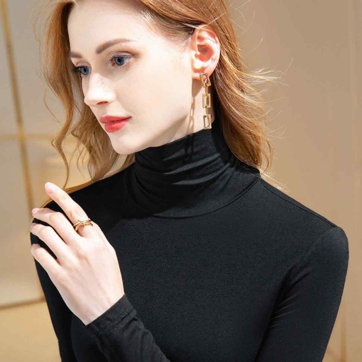Elegant Slim Langarm Thermounterhemd Jormftte Black Carbon Ink Fit Winter für Damen Pullover