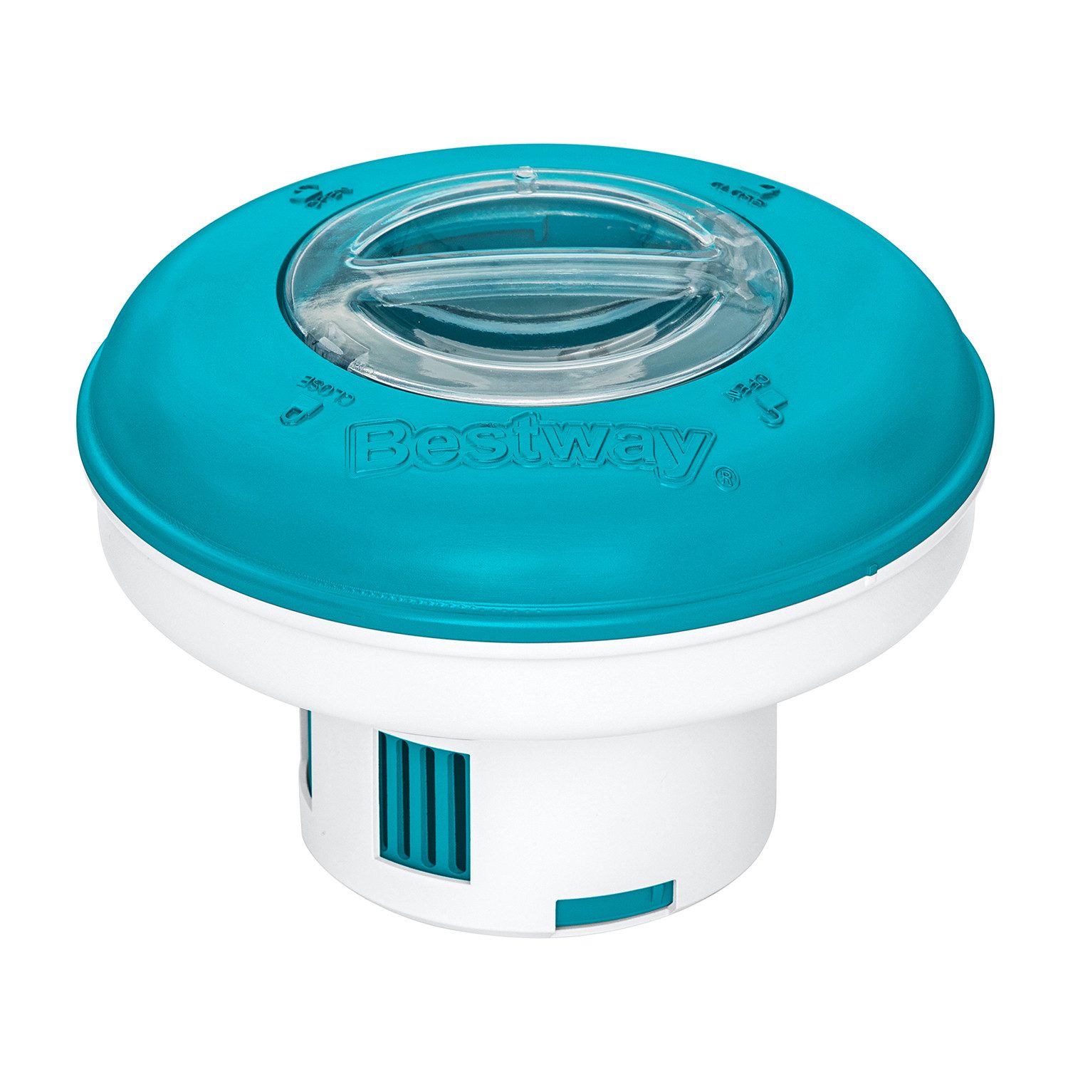 Bestway Chlordosierschwimmer Ø 16 x 10,3 cm, (Packung, 1-tlg., Zur dosierten Abgabe von Poolchemikalien) Verstellbare Dosieröffnung