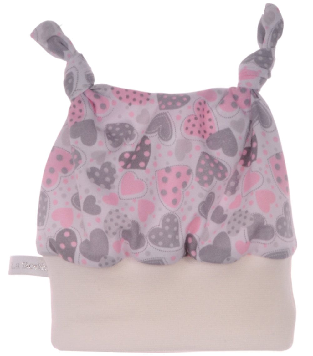 Erstlingsmütze Knotenmütze Baby Mütze in Creme mit Herzen Übergangsmütze