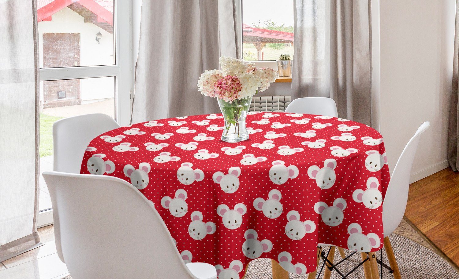 Abakuhaus Tischdecke Kreis Tischdecke Abdeckung für Esszimmer Küche Dekoration, Maus Tier auf Warm-Tupfen