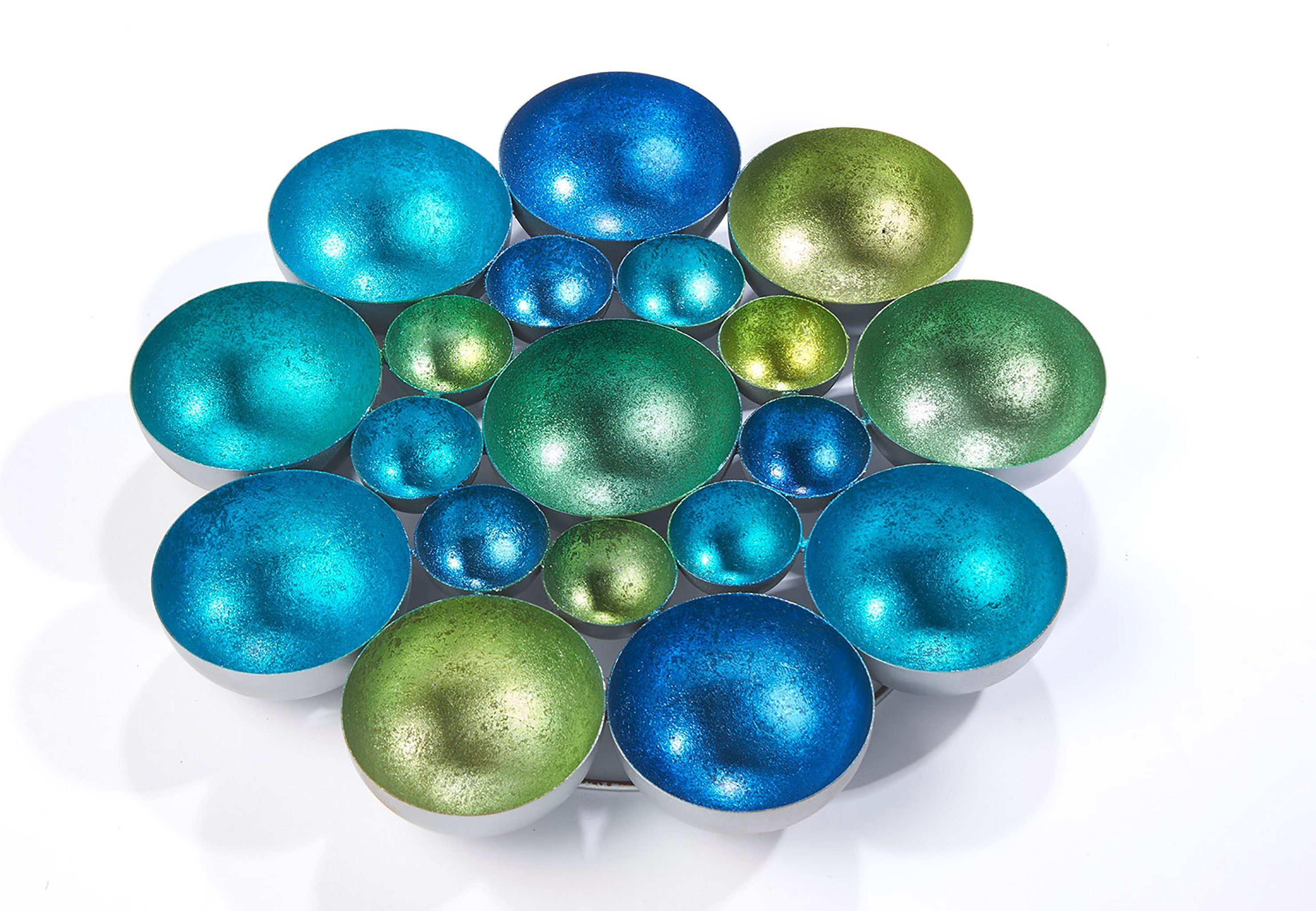 Kobolo Kerzenhalter Kerzenteller BUBBLE für Teelichter blau grün D40cm  (Metall)