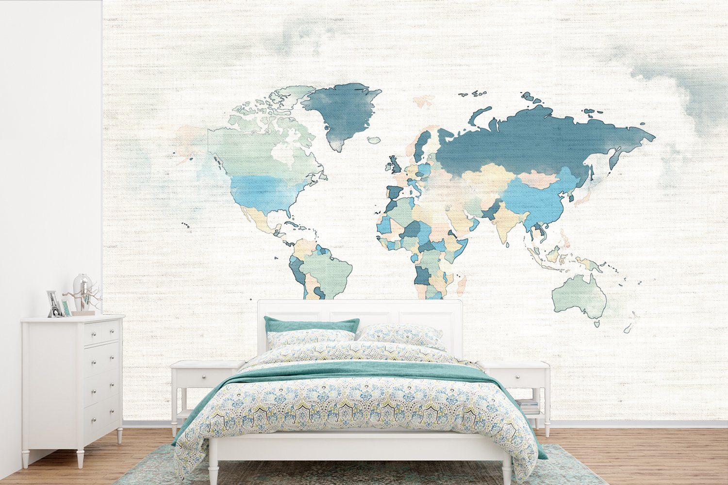 Weltkarte - St), Wallpaper Textil, Tapete (6 Fototapete MuchoWow Matt, Wohnzimmer, bedruckt, Schlafzimmer, - Pastell Kinderzimmer, Vinyl für