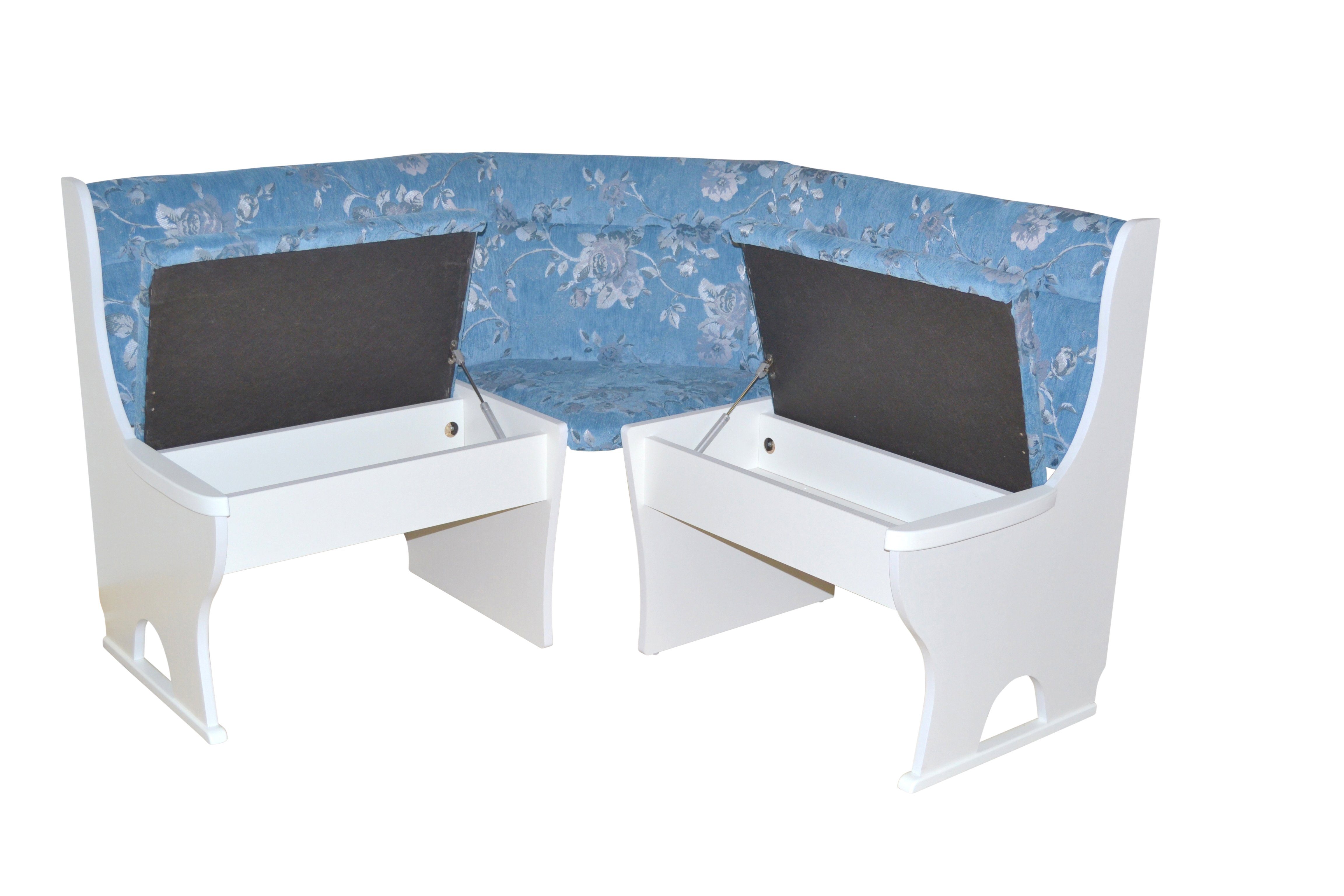 moebel-direkt-online Eckbank weiß Sitzflächen, cm) (Mit 125x125 den unter Anja Stauraumfunktion blau | Stellfläche