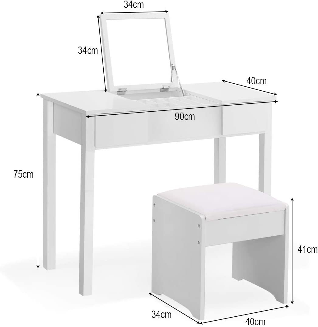 Schminktisch Hocker), & mit (mit Klappspiegel, Fächern Schubladen COSTWAY